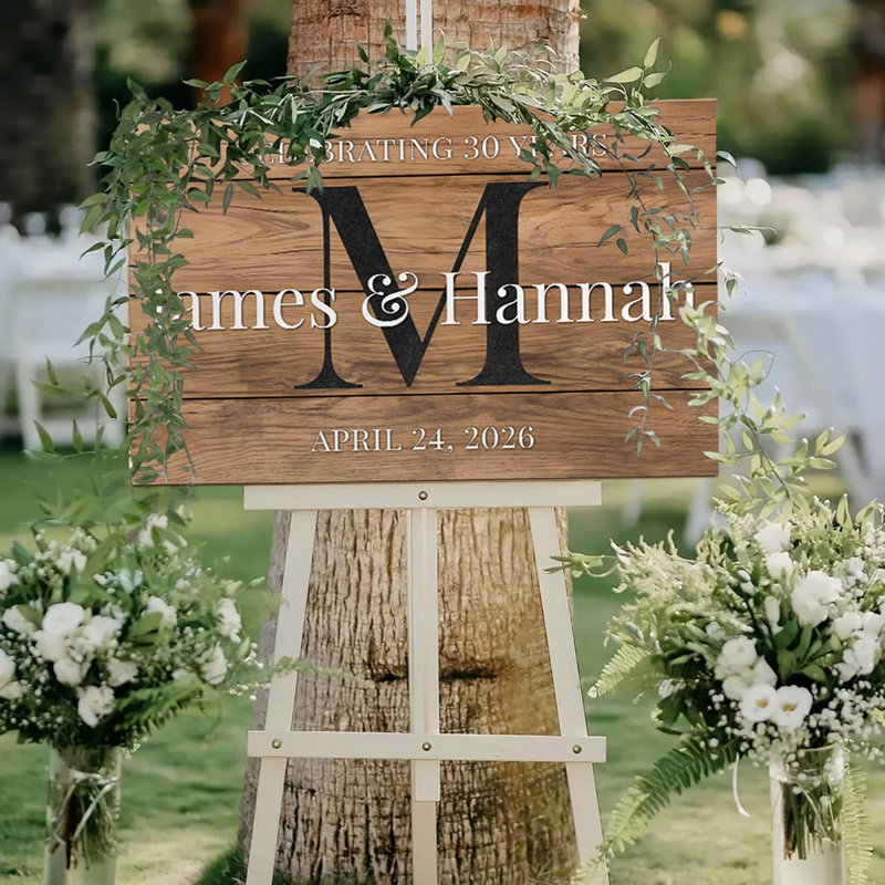 Plaque de mariage à nœuds et grain, finition bois