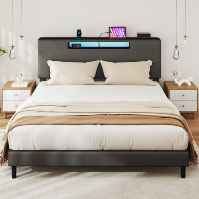 King Size Platform Bed Frame with Headboard, No Box Spring Needed, Easy Assembly