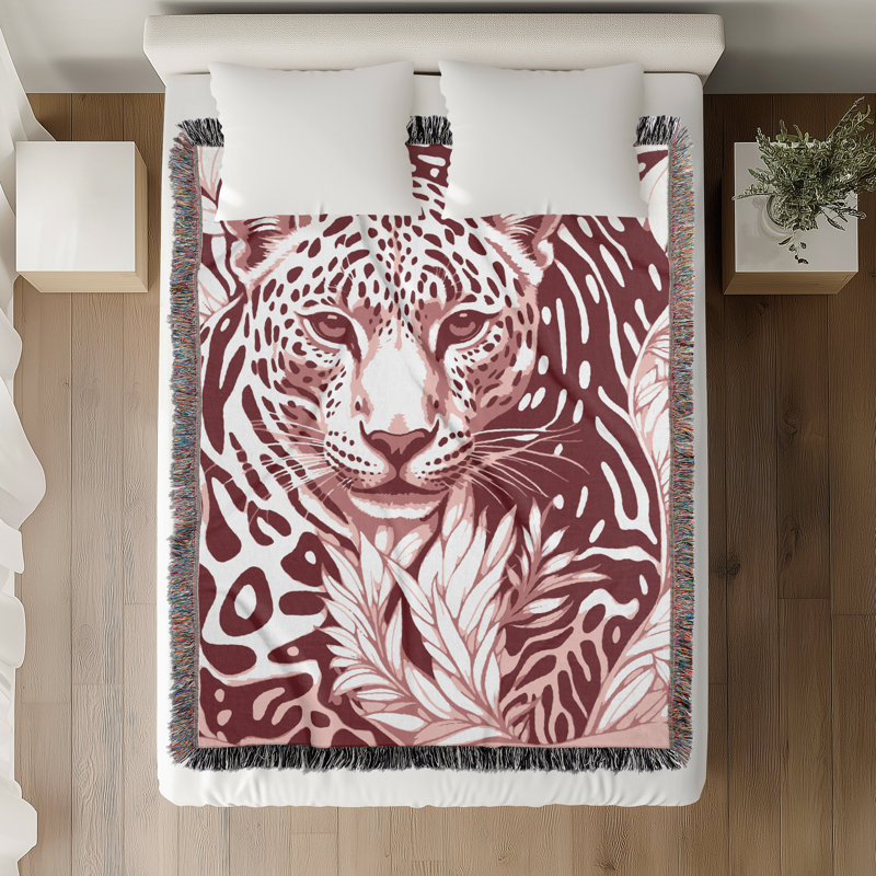 Jeté en mélange de coton léopard Fiero, L 70 po x l 50 po, Rouge, blanc cassé