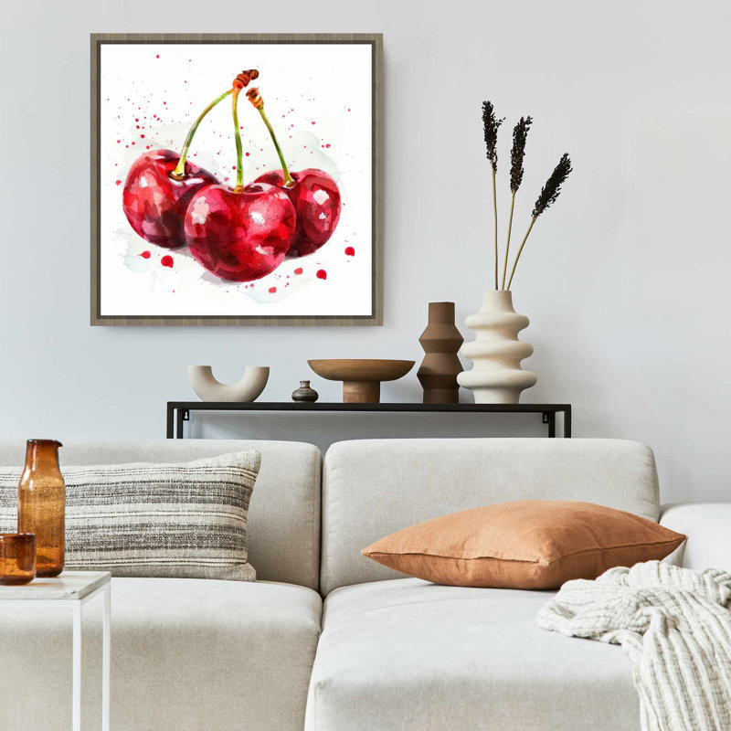 The Cherries - Toile avec cadre rouge | Art élégant, H 25,25 po x l 25,25 po