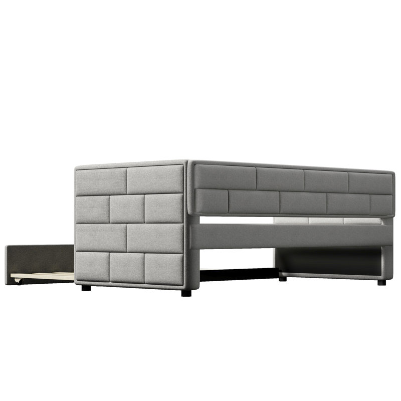 Lit de jour gris simple avec couchette, structure de support rembourrée et rembourrée, pour la maison