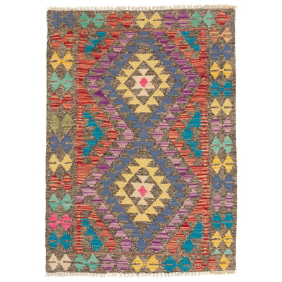 Rectangle 84 cm x 117 cm Geometric Wool Hand Woven Kilim Area Rug