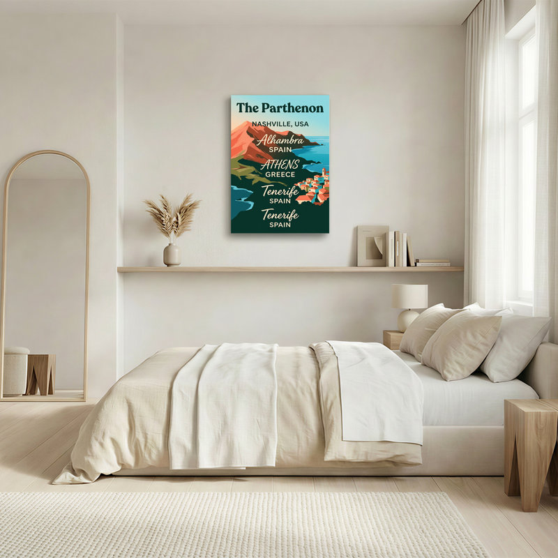Villes et pays dans le style d'affiches de voyage rétro sur toile, H 40 po x l 28 po