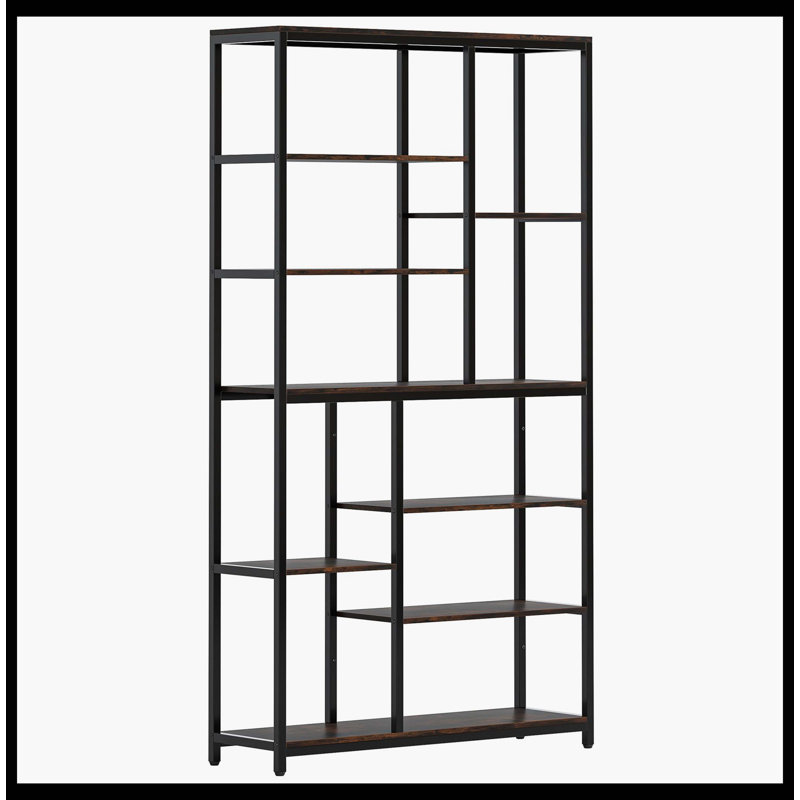 79" Tall Bookshelf, 8-Tier Staggered Etagere Bookcase Shelving Unit