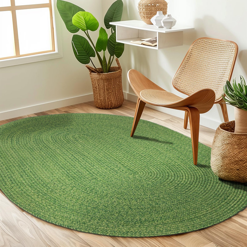 Tapis vert tressé à la main Zslater, Ovale 5 pi x 8 pi