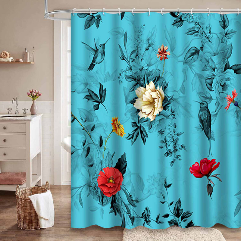 Rideau de douche imperméable à motif floral lys rose avec 12 crochets, L 72 po x l 78 po