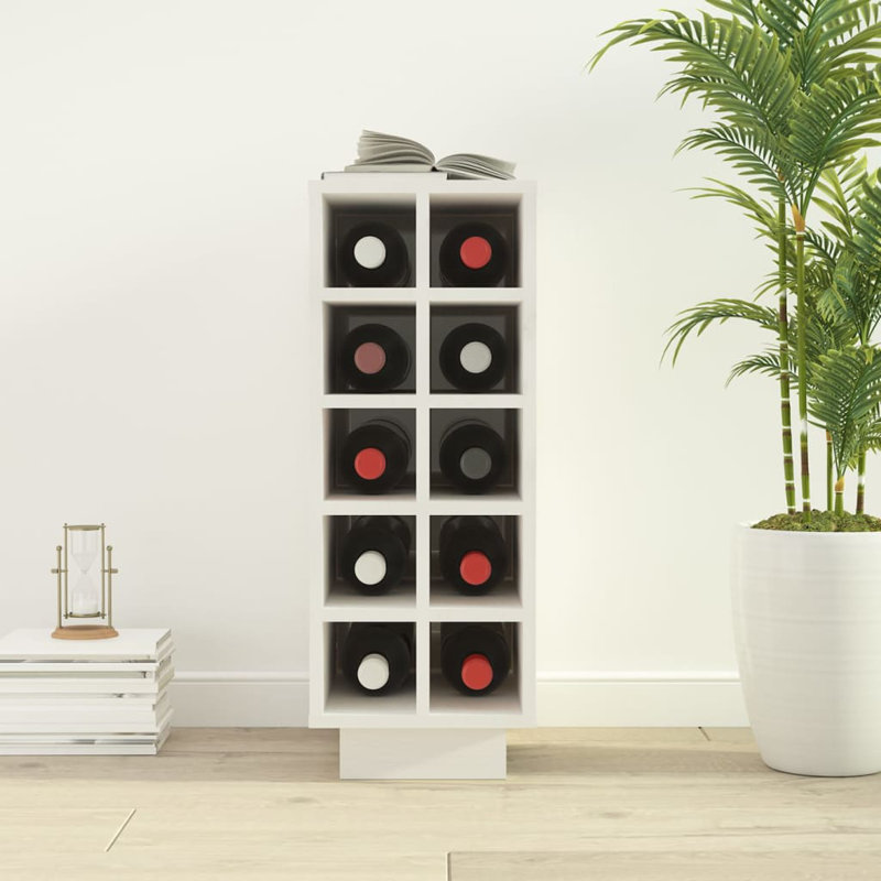 Laakkonen 10 Bottle Solid Wood Floor Wine Bottle Rack, White
