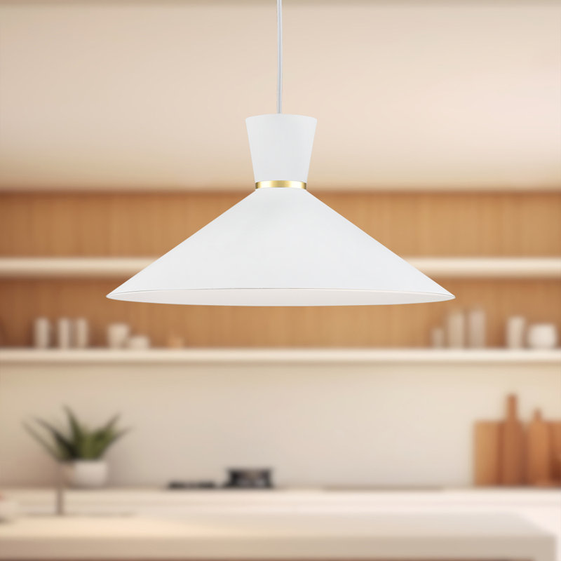 Luminaire suspendu conique simple Vanderbilt, Blanc/doré, Blanc/doré
