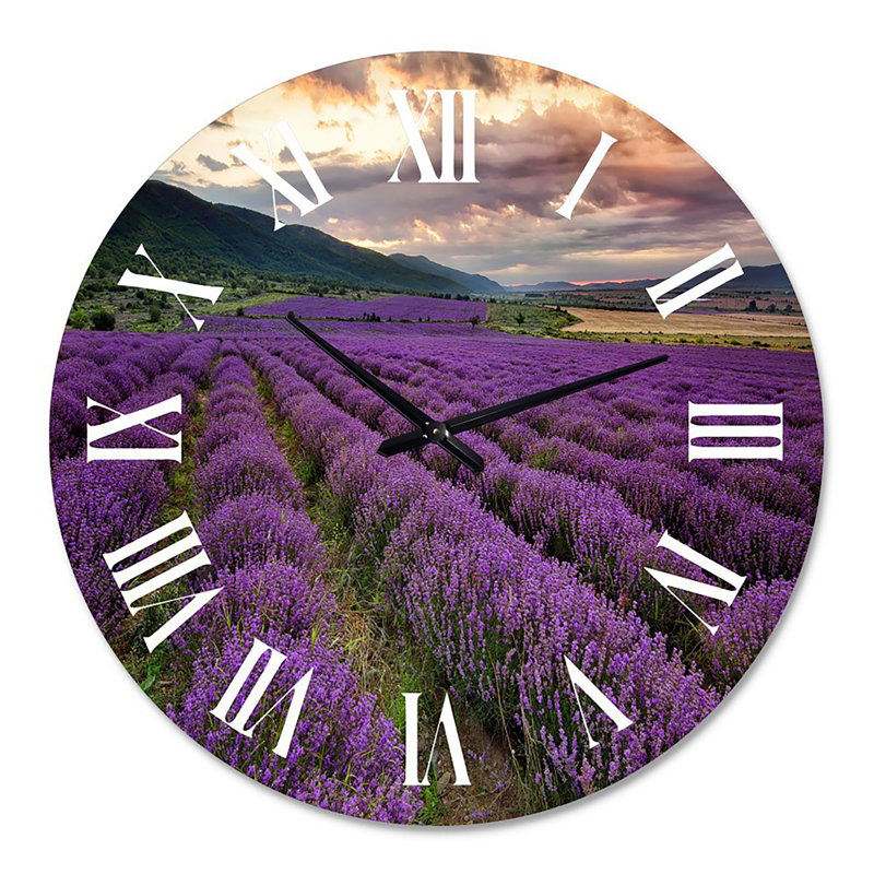 Lavande champ à l'aube I - horloge murale de ferme, Grand