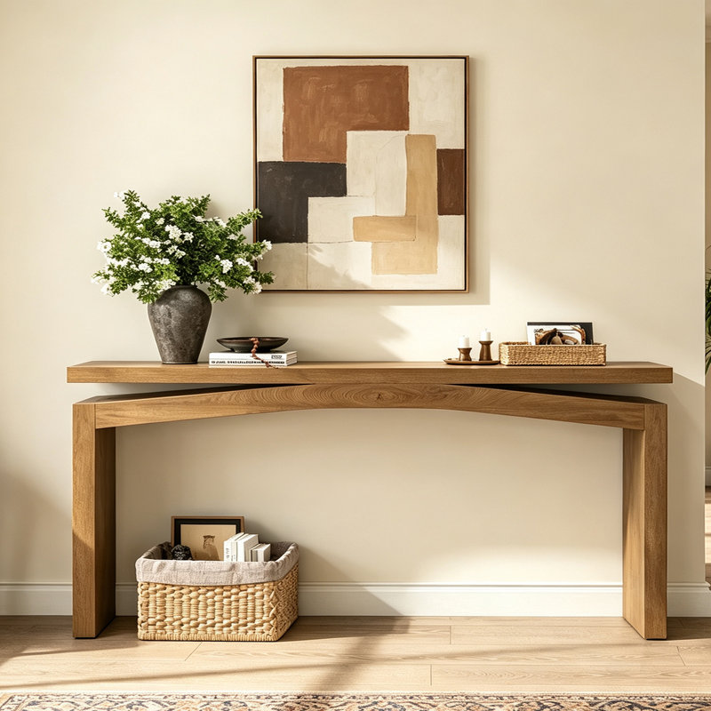 Console Mid-Century, H 31,5 po x l 70,9 po x P 11,8 po, Brun, Brun, Brun