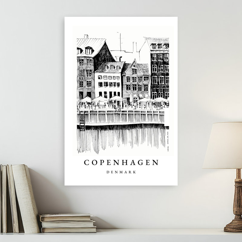 Copenhagen Waterfront Sketch Abstract Contemporary Architecture City Wall Art Print by Alex Nereuta - Wrapped Canvas Print
