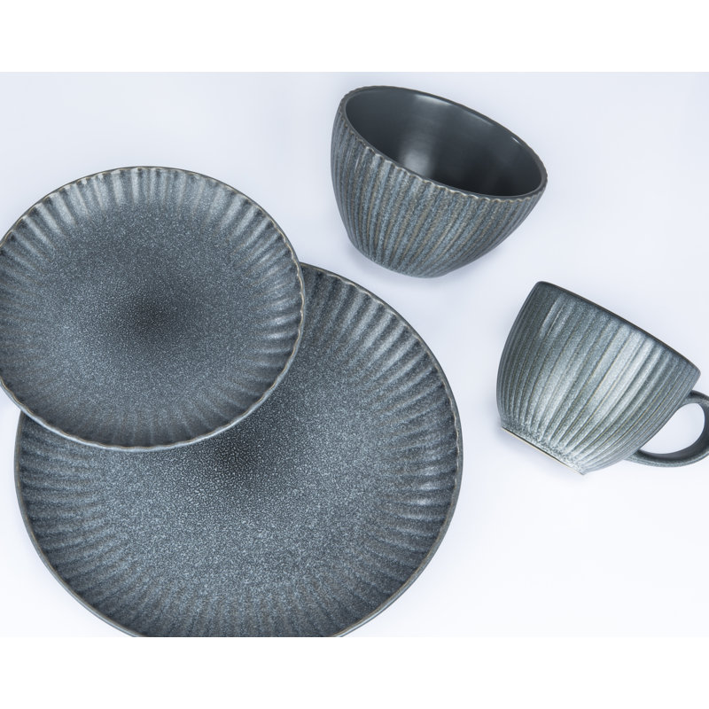 16pc Textured Reactive Glaze Grey