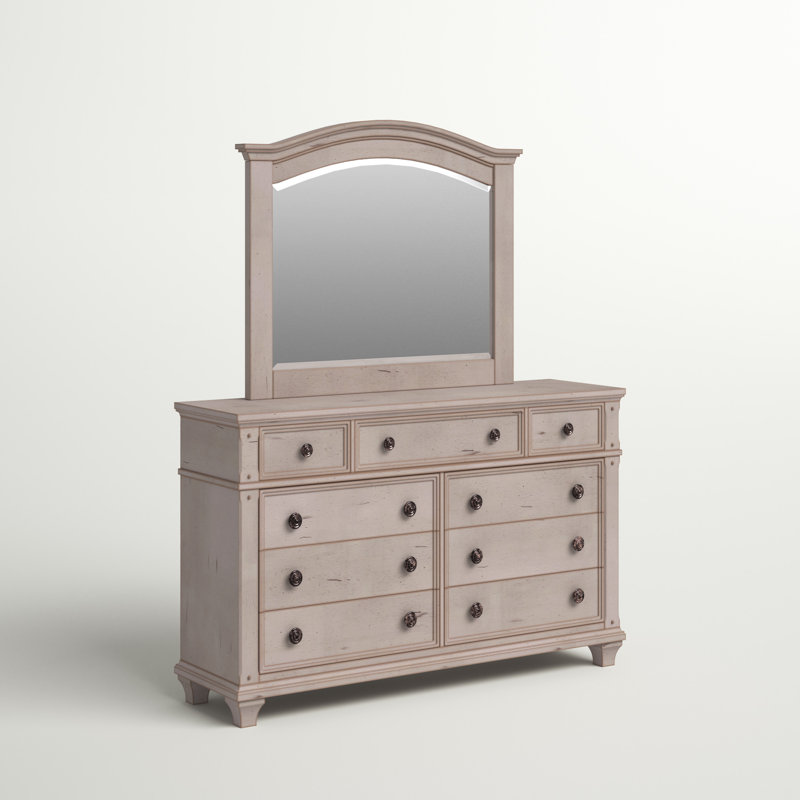 Stratton 9-Drawer Dresser and Mirror, Antique Cobblestone White
