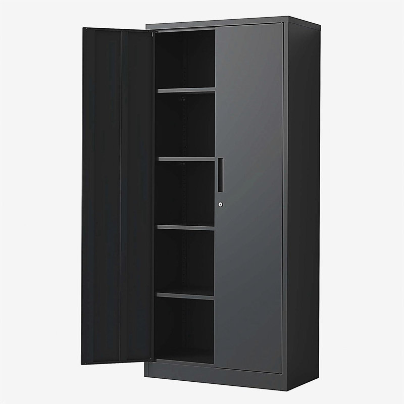 72"H Metal Garage Storage Cabinet, Black Tool Steel Locking Cabinet with Doors and 4 Shelves, Tall Cabinets for Garage Storage Systems Lockable File Cabinet for Home Office, Classroom/Pantry