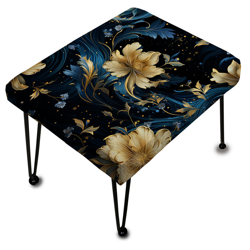 Blue And Yellow Cosmic Damask Whirls II - Damask Rectangle Ottoman