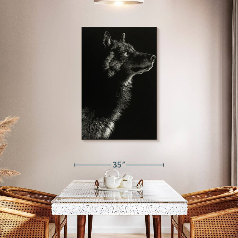 Brampt Scratchboard Wolf II, 45" H x 30" W