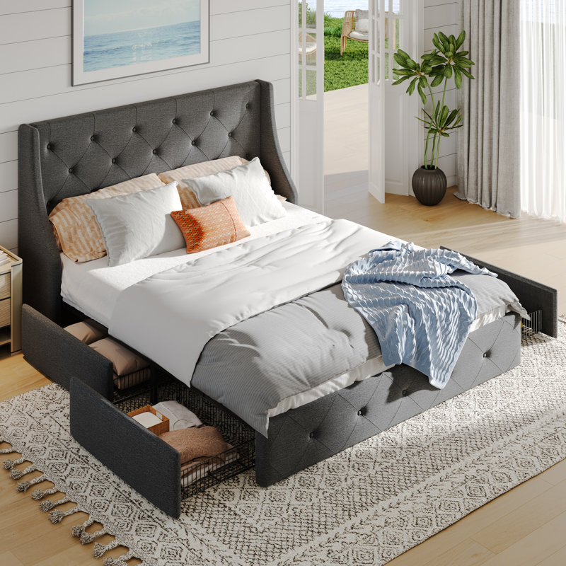 Lit plateforme tapissier Brij, Gris foncé, Grand