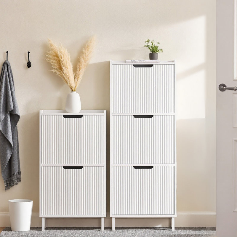6 Pair Shoe Storage Cabinet, White