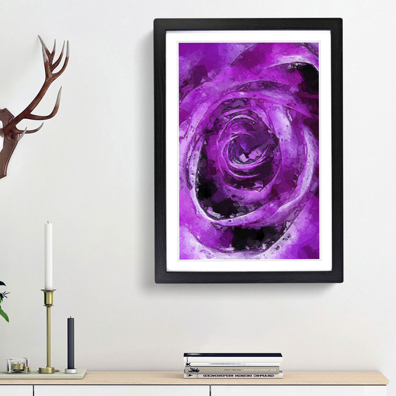 Striking Purple Rose in Abstract - Picture Frame Graphic Art Print, 48cm H x 36cm W x 2cm D, Black Framed