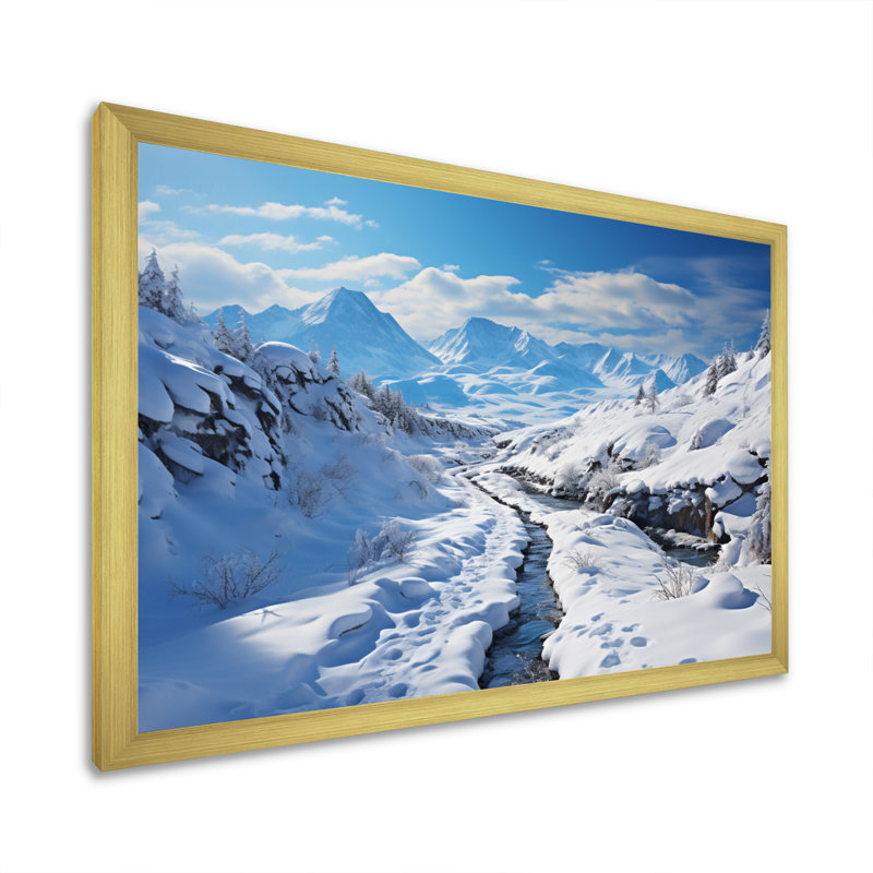 Winter Mountain Charm, reproduction d'art sur toile, Cadre doré à une seule photo, H 24 po x l 32 po x P 1 po