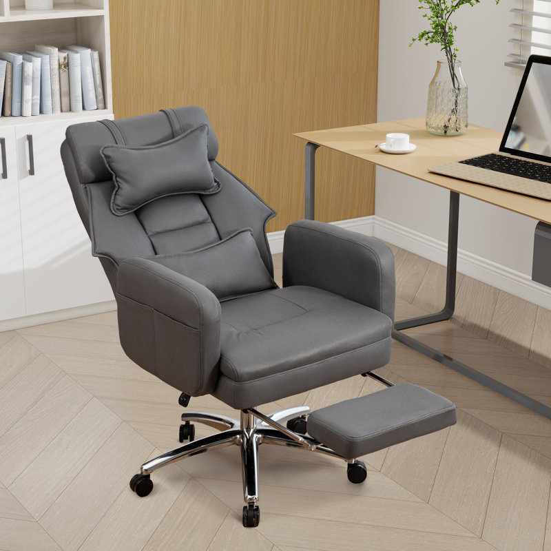 Fauteuil de direction inclinable en similicuir à haut dossier avec repose-pieds, Gris foncé