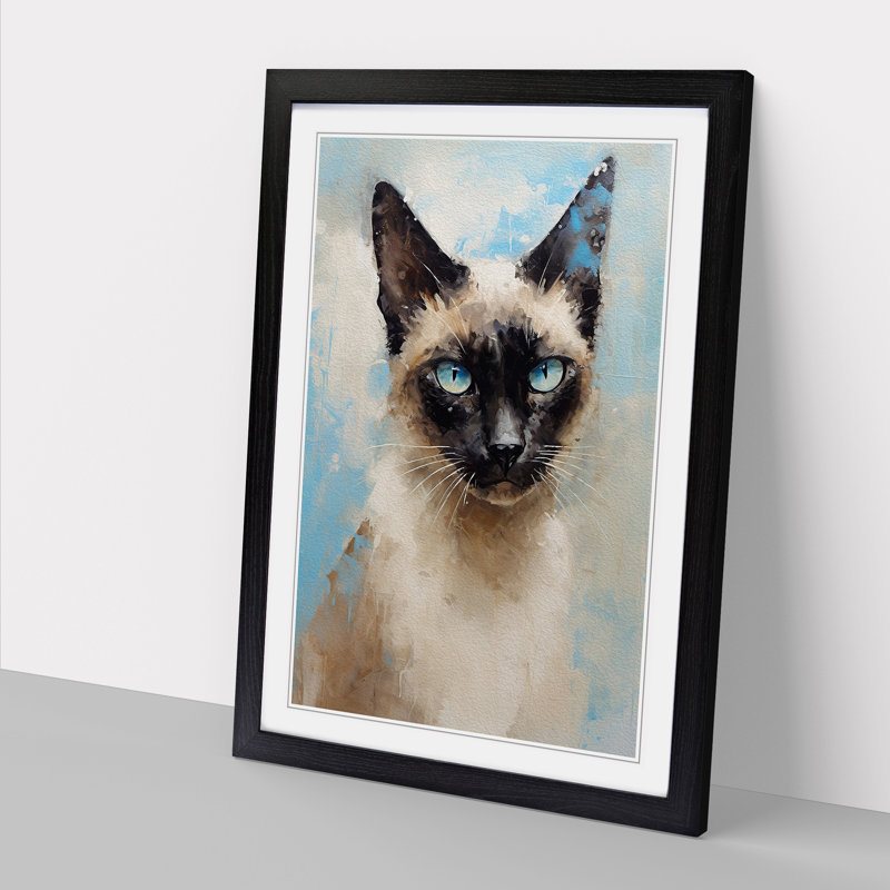 Siamese Cat Impressionism No.2 - Single Picture Frame Print on Wood, 46cm H x 34cm W x 2cm D, Black
