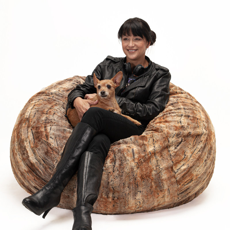 Saxx 4 Ft Plush Round Bean Bag - Premium Luxe Faux Fur, Red Fox