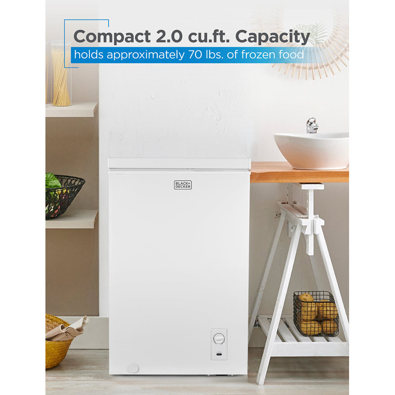 BCFK Series Black+decker 2.0 Cu. Ft. Compact Chest Freezer, Deep Freezer Holds Up To 70 Lbs. Of Frozen Food, Removable Storage Basket, Mechanical Temperature Control, White