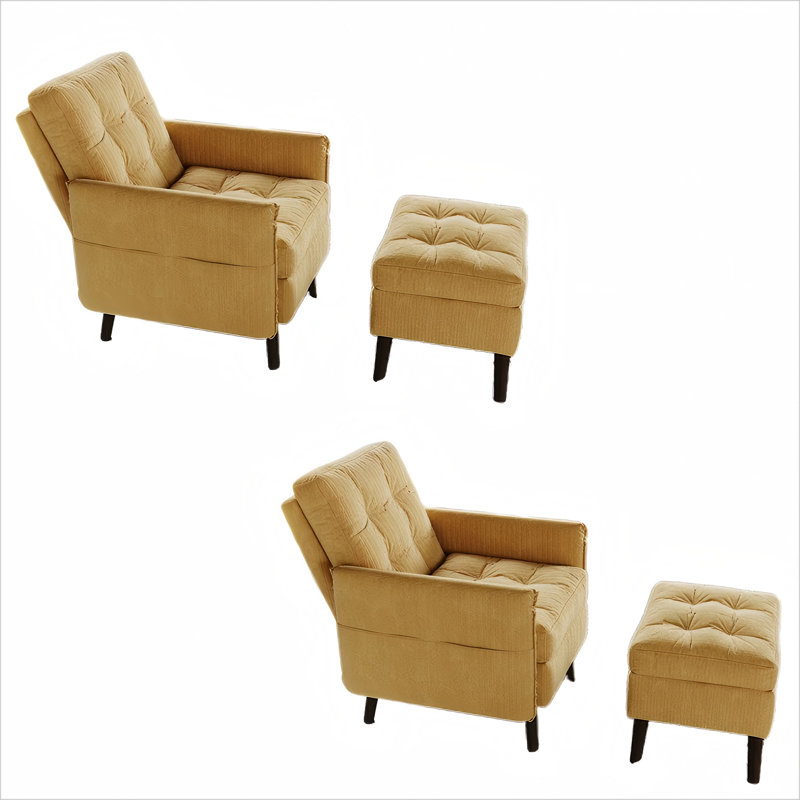 Deeda 203.2 Cm Wide Tufted Armchair and Ottoman, Orange Corduroy