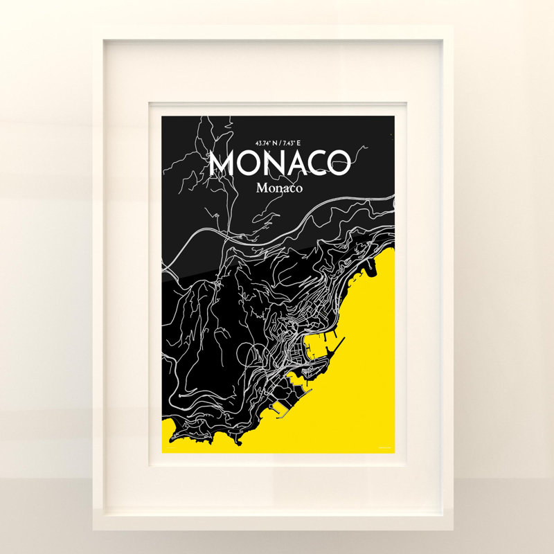 Monaco City Map In Times - No Frame Print, 24cm H x 18cm W x 0.05cm D