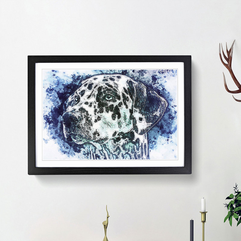 Dalmatian Dog in the Blue in Abstract - Picture Frame Painting Print, Black Framed, 48cm H x 65cm W x 2cm D