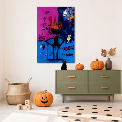 1pc Framed Kratzer Painting Free theme, crown and lightning symbol, abstract graffiti style Decor Print Vintage Wall Poster Home Decor Perfect Gift for Modern Artwork For Bedroom Living Room