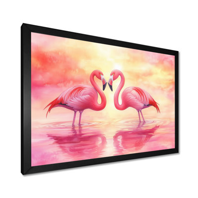 Reflets de flamants roses et jaunes - Tableau encadré