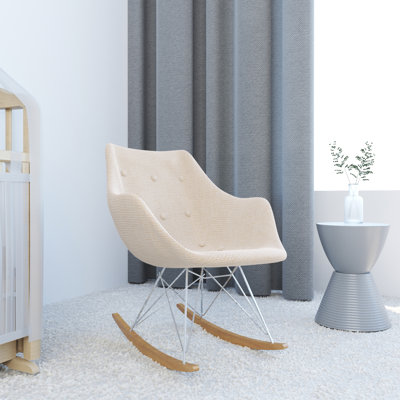 Modern Upholstered Rocking Chair – Small Accent Chair for Nursery, Kids, or Living Room | Nursing Chair with Curved Back & Wood Rocker Legs