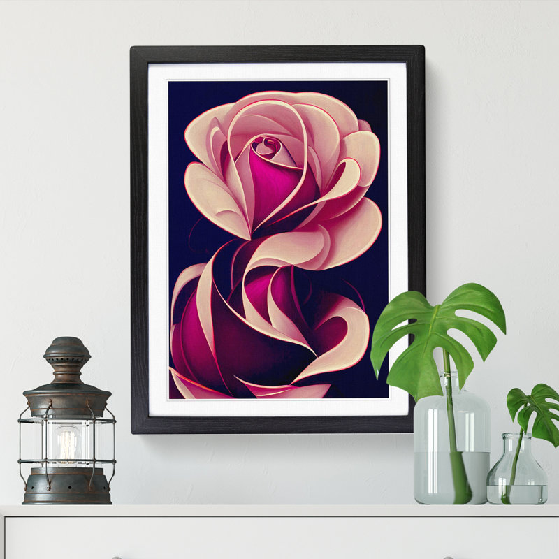 Kinmundy Rose Flower Art Deco - Picture Frame Print, Walnut, 64cm H x 46cm W x 2cm D