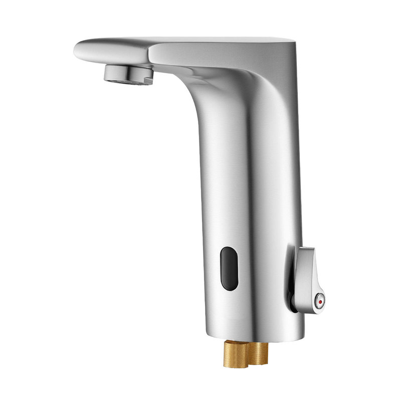 Touchless Bathroom Sink Faucet, Automatic Motion Sensor Restroom Toilet Faucet, Handsfree Adjustable Cold Hot Single Handle Water Mixer Battery Operated For 9/16 In Pipe,Brushed Nickel Silver
