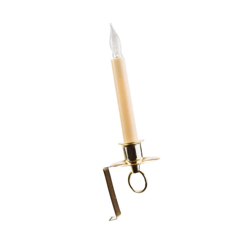 Unscented Flameless Candle with Metal Holder, Ivory/Brass