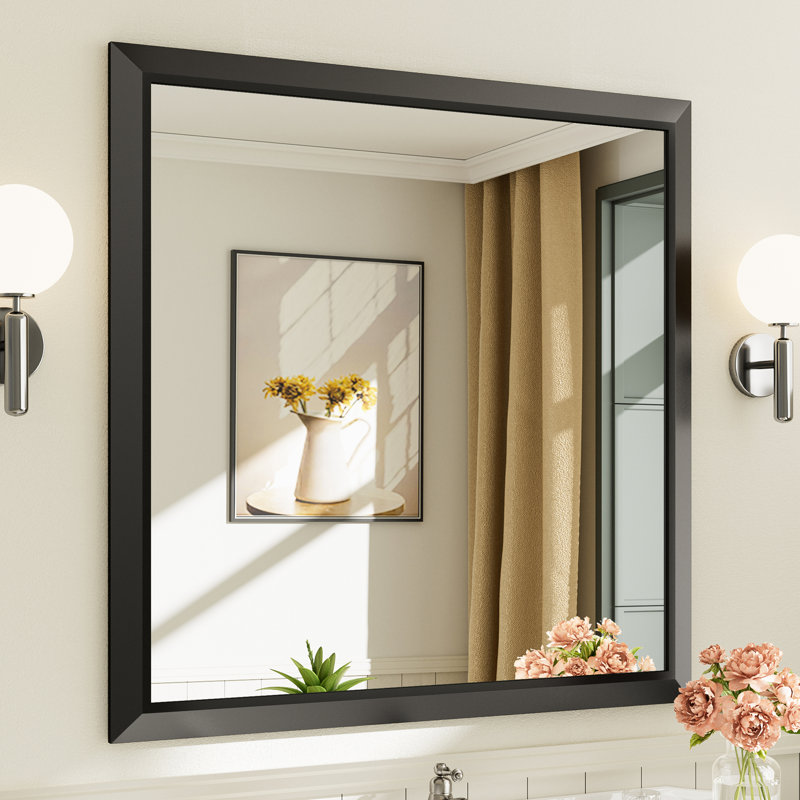 Miroirs de salle de bain modernes et contemporains en métal biseauté rectangulaire / carré avec verre trempé HD, Carrée