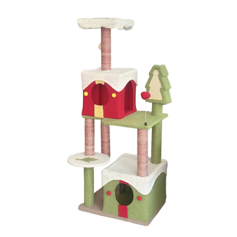 Tour de Noël pour chat avec plateformes multi-niveaux pour jouer et se reposer