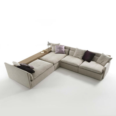 Paca 124'' Cotton and Linen Soft Cushion L-shaped Combination Sofa (with Storage Side Cabinet)