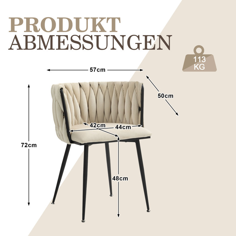 Bargeron 50cm H Velvet Upholstered Metal Side Chair, Beige
