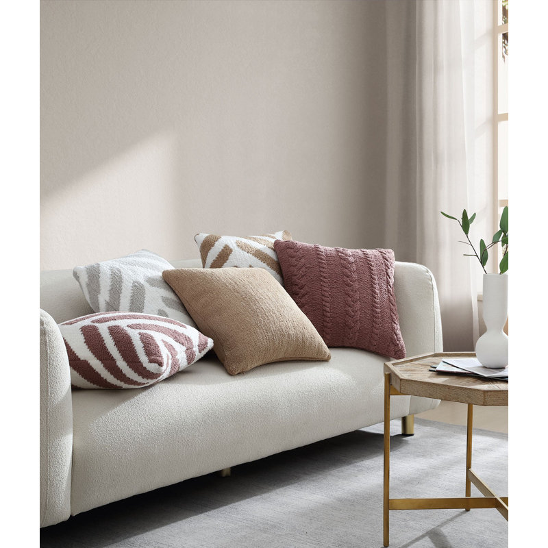 Tulum Square Pillow Cover & Insert, Rose/Off White Geometric
