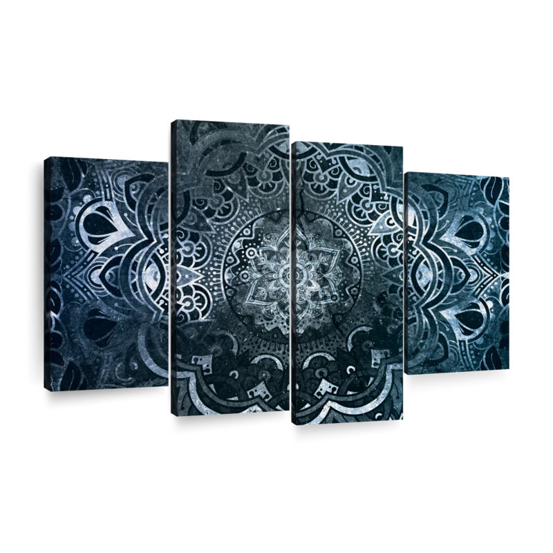 Mandala, mandala hypnotique sur toile, 4 pièces, H 54 po x l 84 po x P 1,25 po
