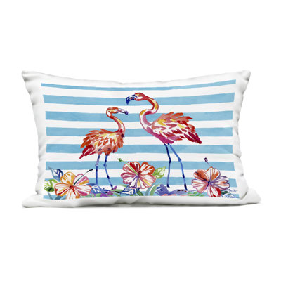 Brushed Flamingos & Hibiscus Outdoor Printed Pillow design by Paul Brent
