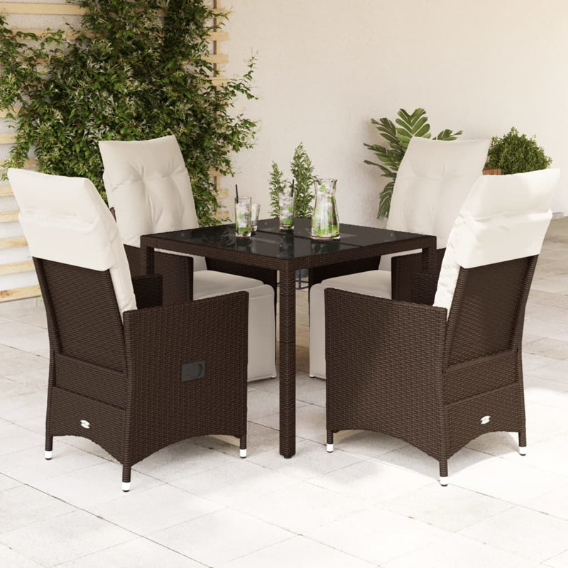 Ensemble bistro de patio avec coussins en rotin de polyester brun, H 29,5 po x l 35,4 po x P 35,4 po, 4