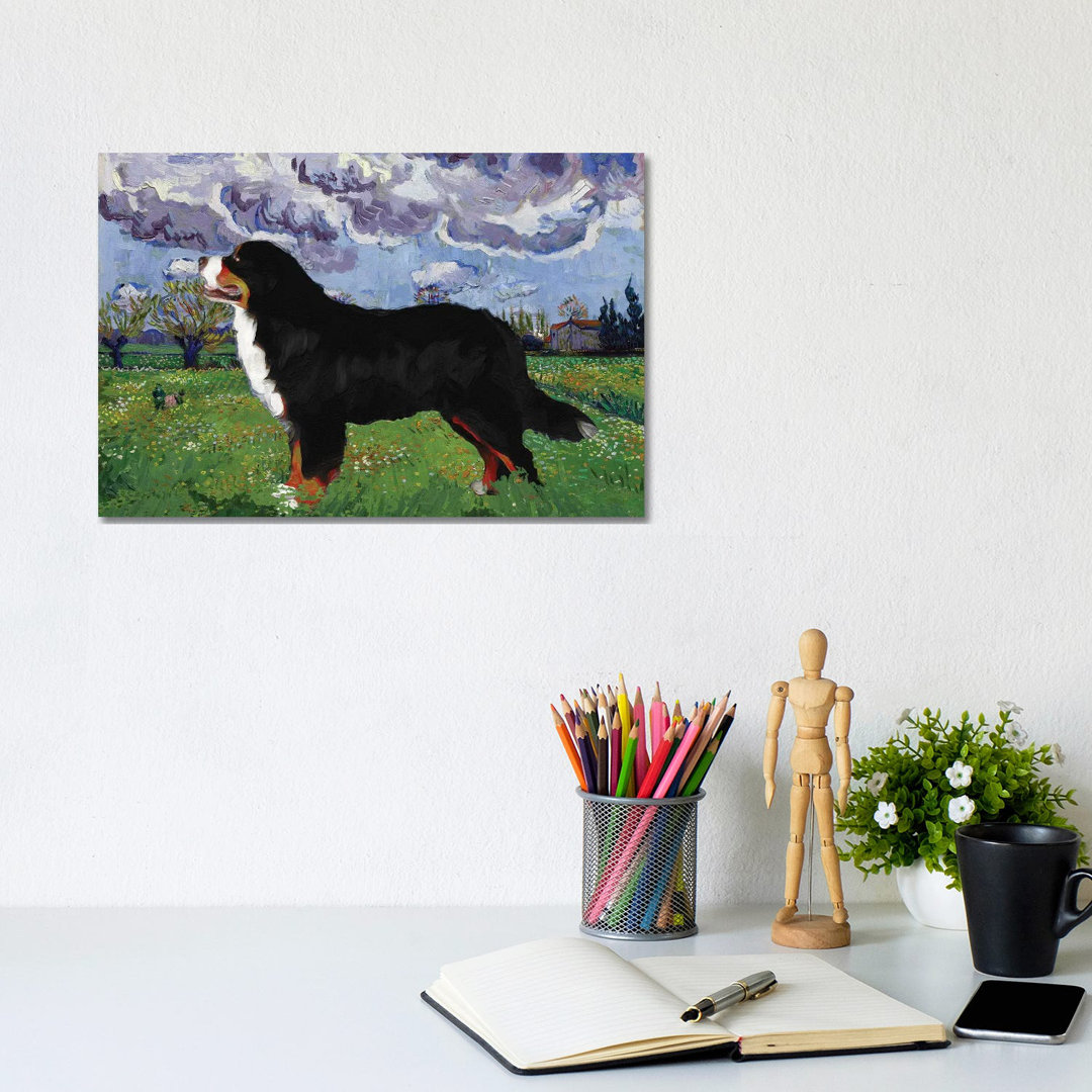 Bernese Mountain Dog Meadow With Flowers