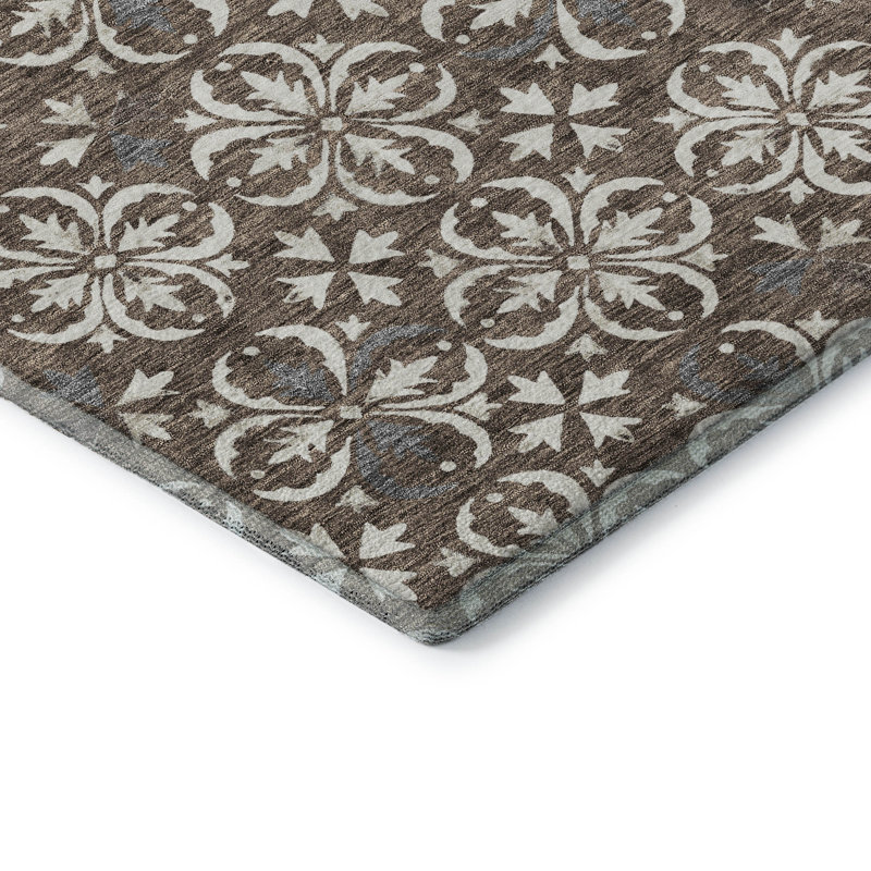 Tapis brun Prisco lavable à la machine de qualité supérieure, Rectangulaire 3 pi x 5 pi