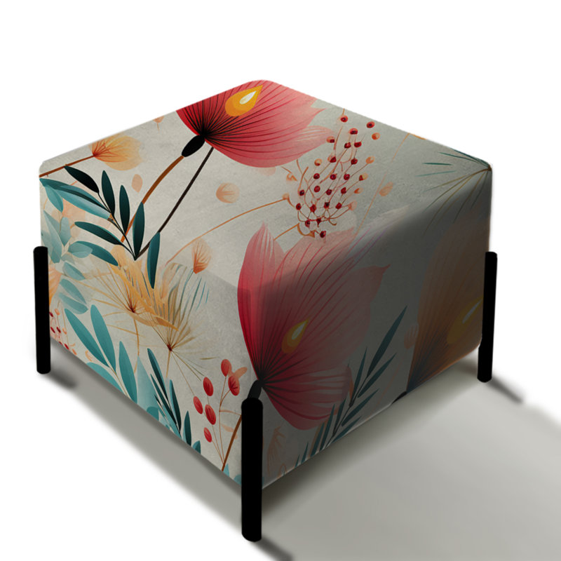 Très doux motif tropical vert et rose - repose-pieds carré botanique
