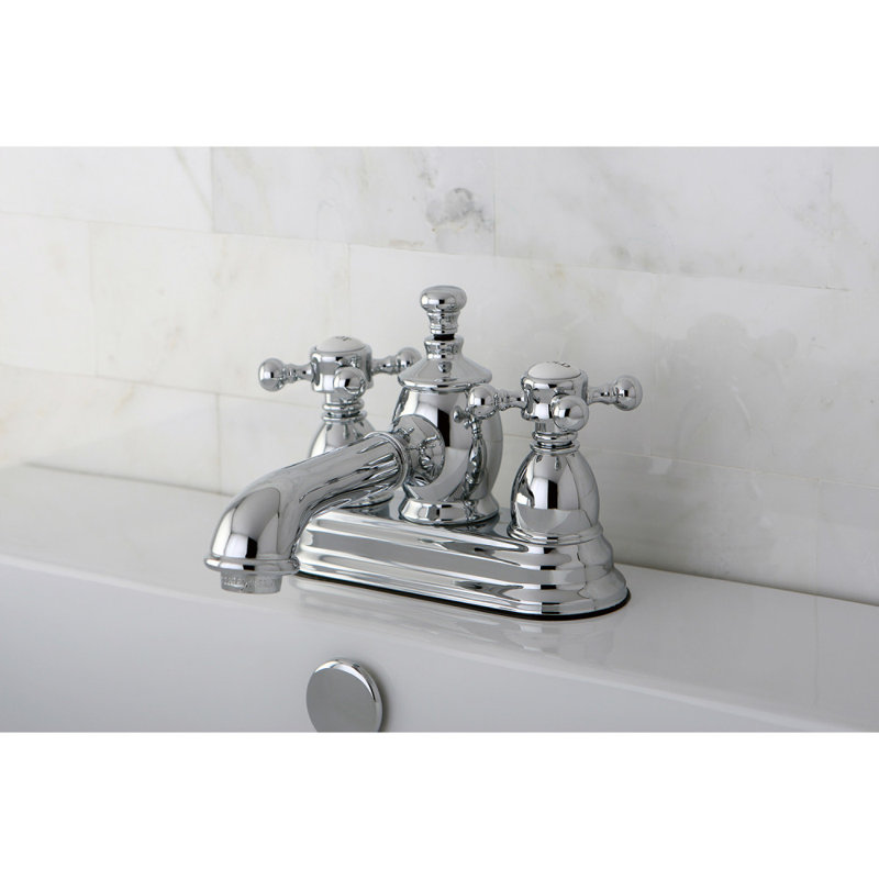 Kingston Brass English Country Two-Handle 3-Hole Deck Mount 4" Centerset Bathroom Faucet with Brass Pop-Up, Polished Chrome