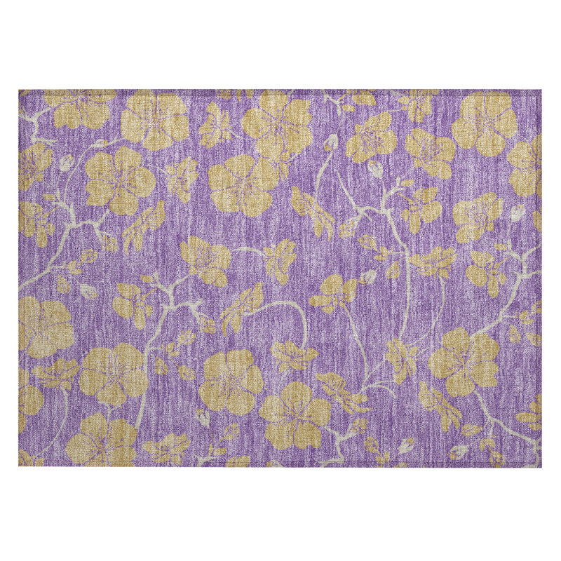 Purple Floral Synthetic Washable Rectangular Rug 30" x 20"